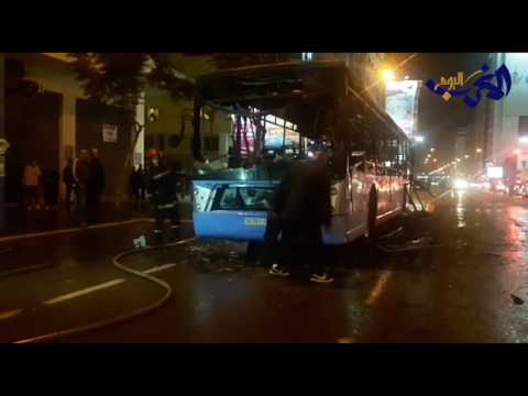شاهد حريق في حافلة نقل وسط مدينة الدار البيضاء