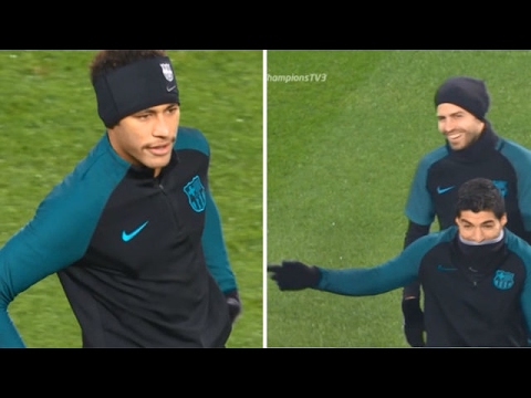 بالفيديو لاعبو برشلونة يسخرون من نيمار بعد إطلاق شاربه