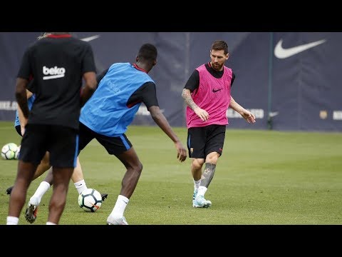 شاهد عثمان ديمبلي يتدرب لأول مرة مع ميسي