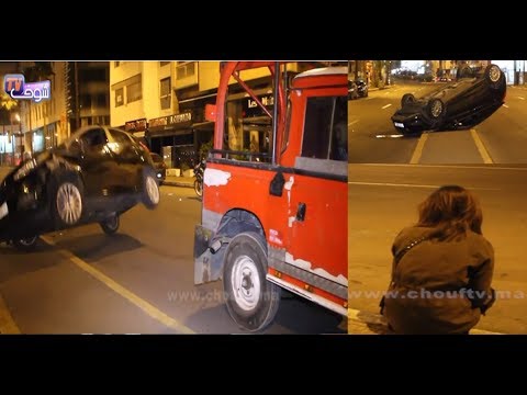 شاهد انقلاب سيارة على احد طرق الدار البيضاء