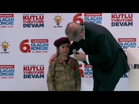 شاهد أردوغان يعد طفلة تركية بلف جثمانها بالعلم إذا قُتلت في عفرين