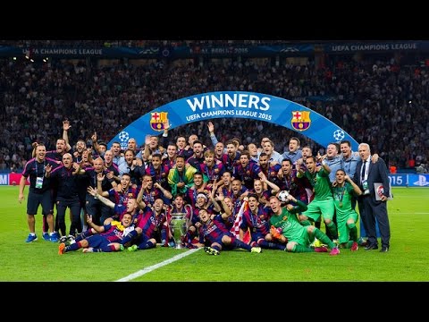 بالفيديو لحظة تتويج برشلونة باللقب الخامس لدوري الأبطال