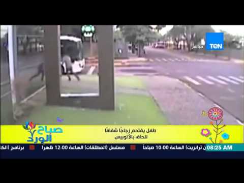 شاهد طفل يقتحم زجاجًا شفافًا للحاق بالإتوبيس